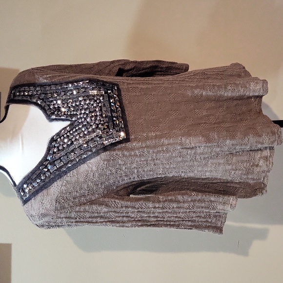 Zba Embellished Brown Women's Top - Picture 2 of 11